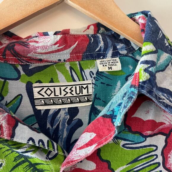 Vintage 90s Coliseum Tropical Retro Button Down Cotton Size Medium - Picture 4 of 5
